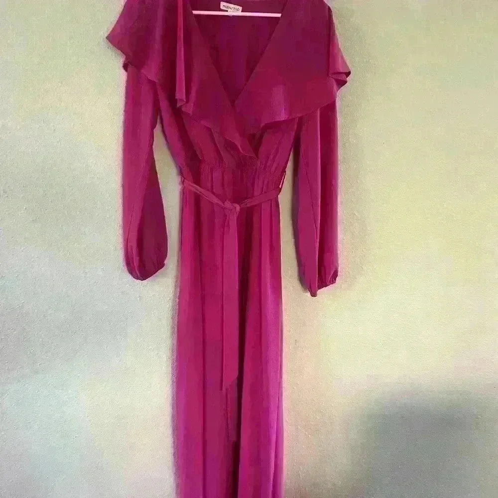 Women”s long sleeve ruffle side slit maxi dress size S - Picture 4 of 4